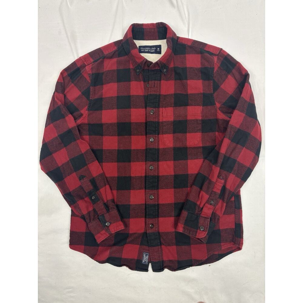 Abercrombie & Fitch Shirt Mens M Red Black Plaid Long Sleeve Soft Flannel Grunge